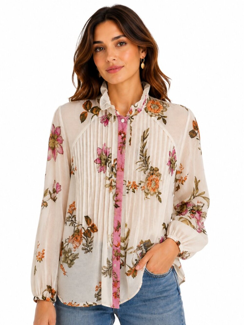 Kobi Halperin Sheer Floral Pintuck Blouse Size Small